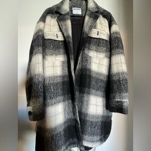 Old Navy Black and White Plaid Teddy Jacket